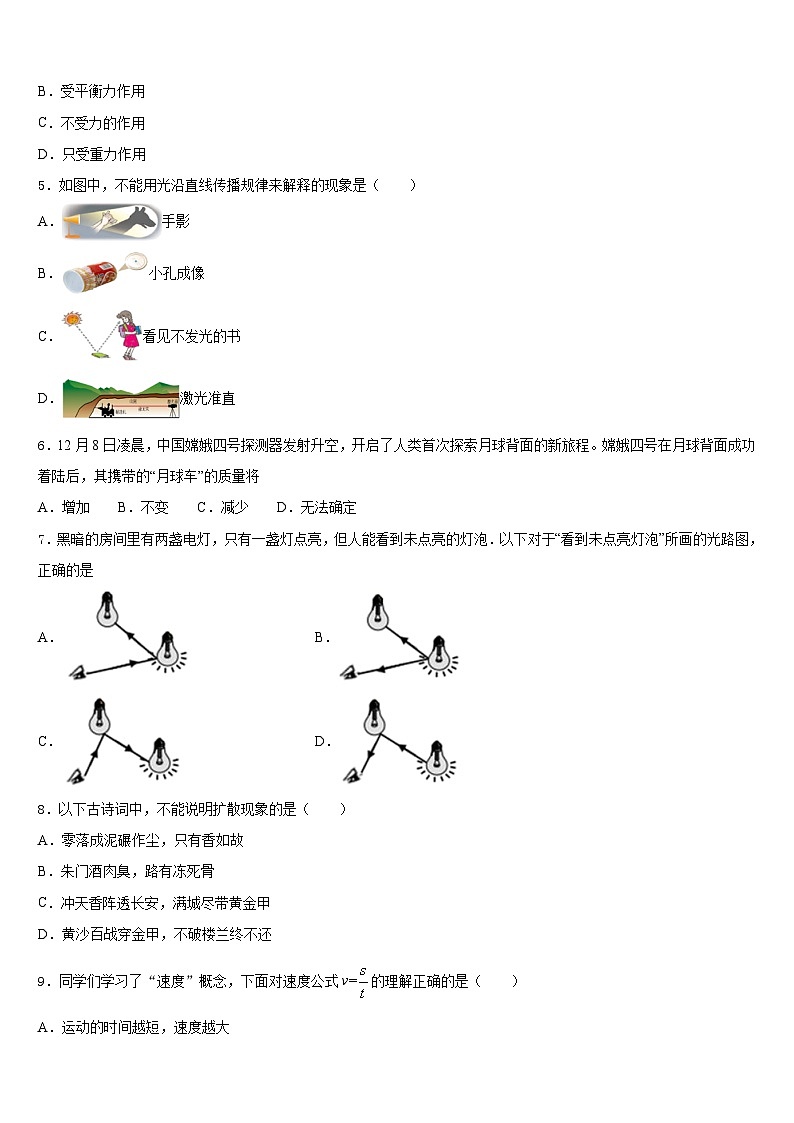 2023-2024学年四川省绵阳市部分学校八上物理期末学业水平测试试题含答案02