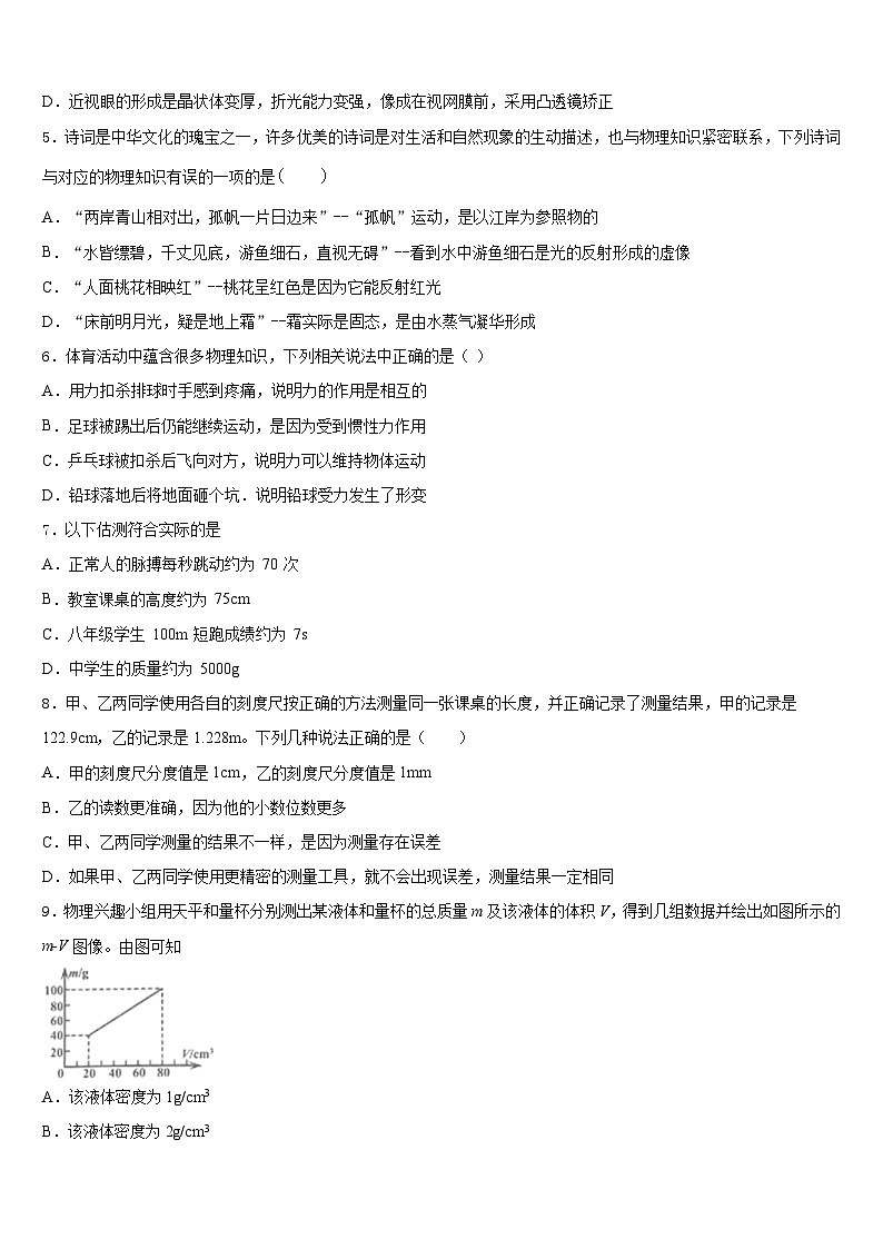 2023-2024学年宁夏石嘴山市平罗四中学八年级物理第一学期期末学业水平测试试题含答案第2页