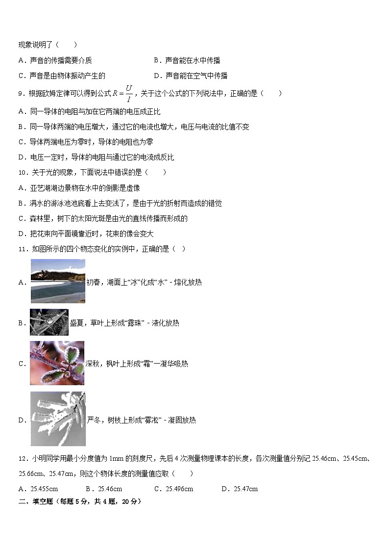 2023-2024学年云南省施甸县物理八上期末学业水平测试模拟试题含答案03