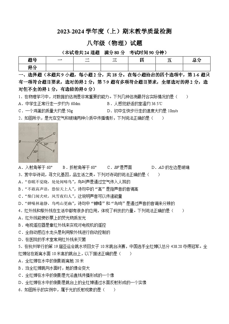 辽宁省营口市盖州市2023-2024学年八年级上学期期末教学质量检测物理试题01