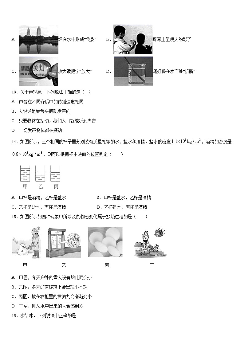2023-2024学年安徽省合肥45中学物理八上期末检测试题含答案第3页