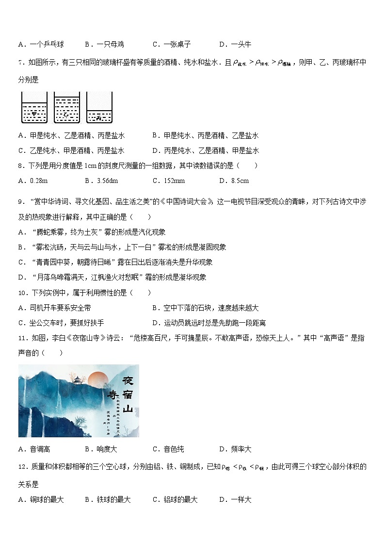 2023-2024学年安徽省合肥市北城片区八年级物理第一学期期末质量跟踪监视模拟试题含答案第2页