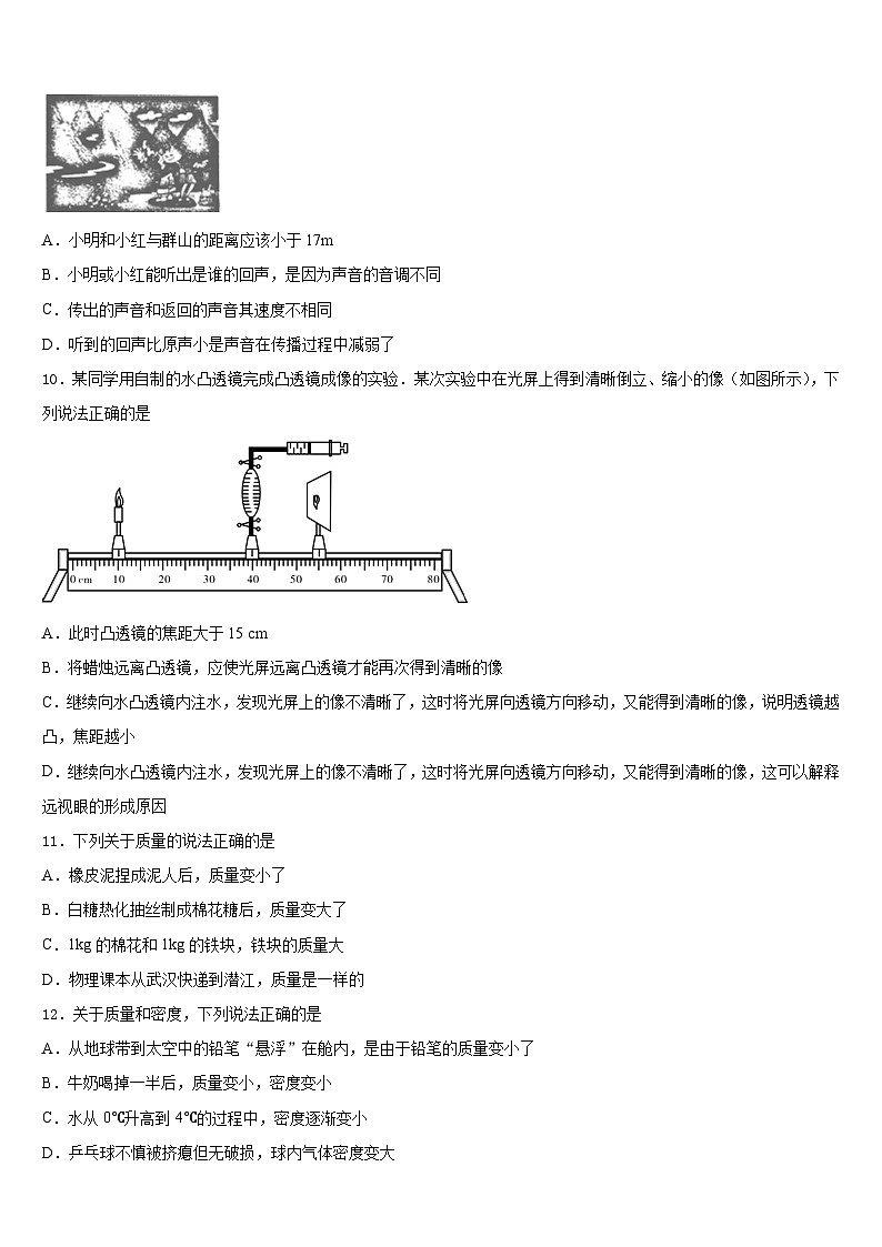2023-2024学年安徽省合肥市一六八中学物理八年级第一学期期末考试试题含答案第3页