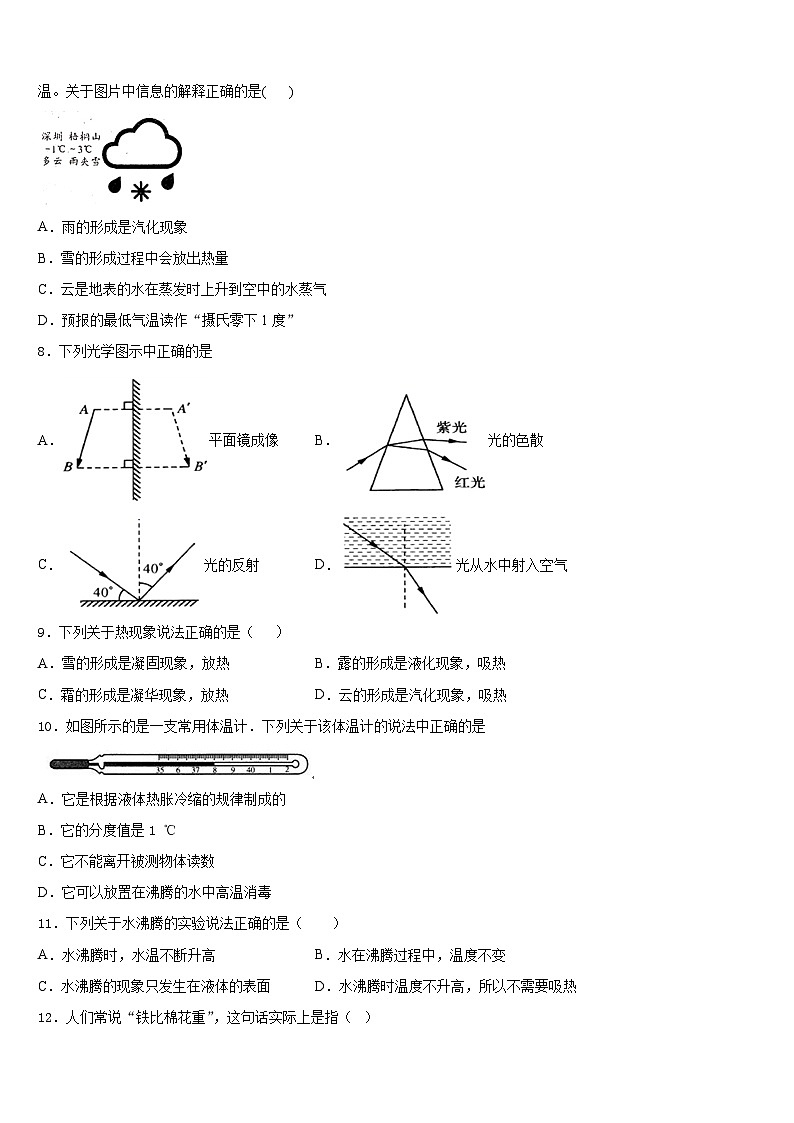 2023-2024学年安徽省宿州市埇桥集团物理八年级第一学期期末调研模拟试题含答案第2页