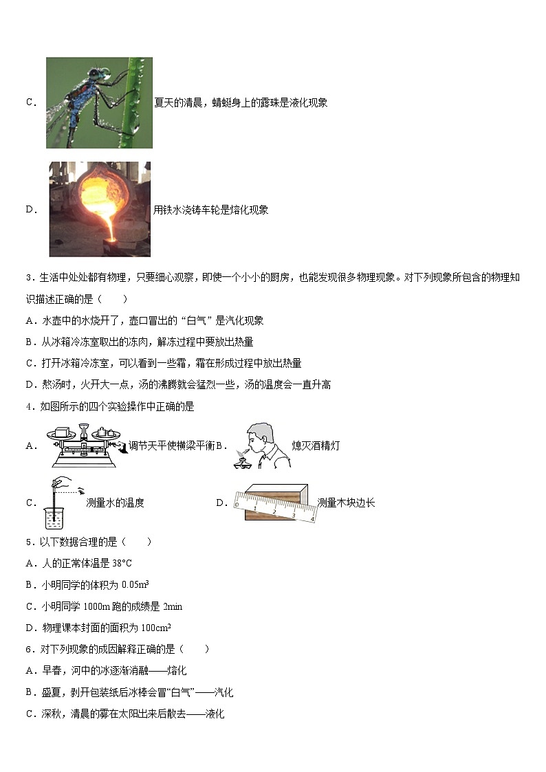 2023-2024学年安徽省蚌埠实验中学八上物理期末监测试题含答案02