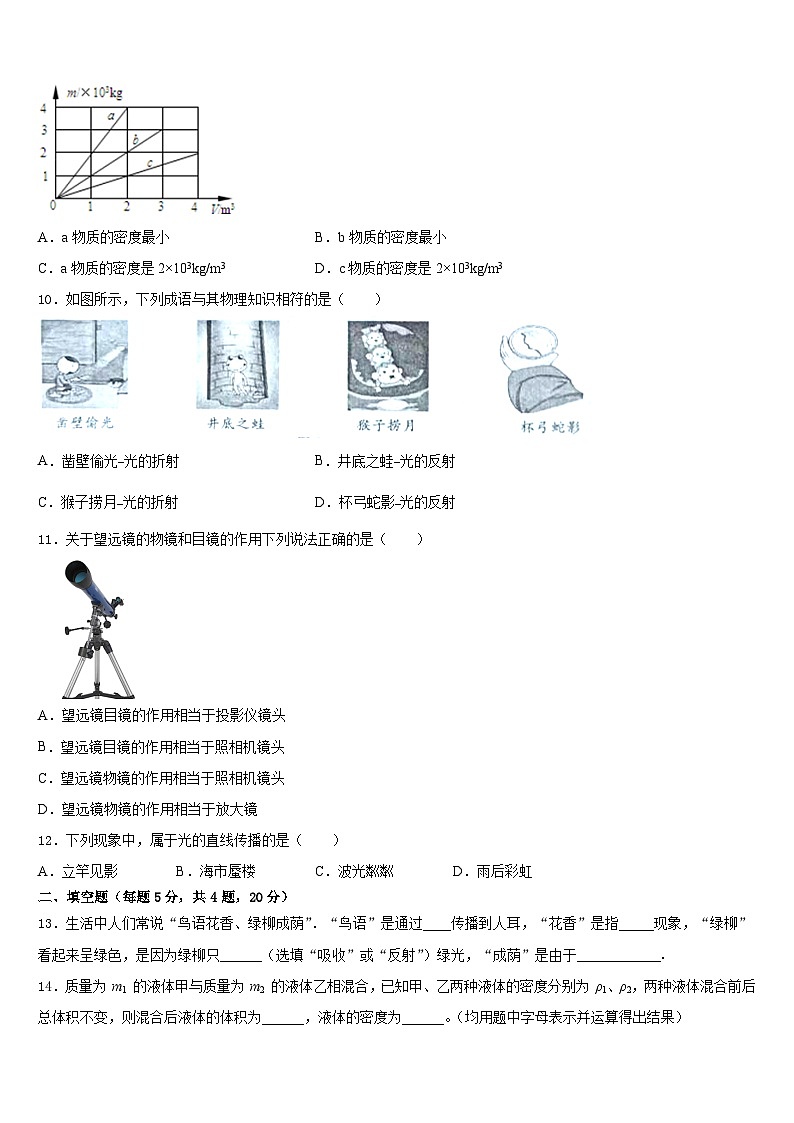 2023-2024学年安徽省肥东县八上物理期末统考试题含答案03
