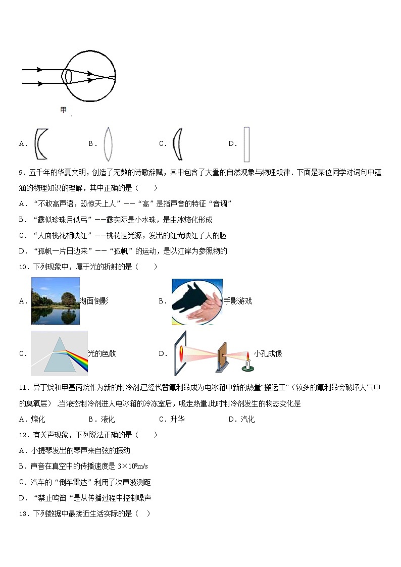 2023-2024学年安徽省阜阳地区物理八上期末调研模拟试题含答案03