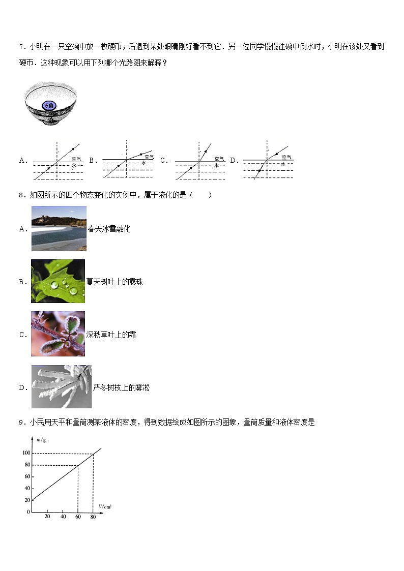 2023-2024学年安徽省阜阳市城南中学八上物理期末经典模拟试题含答案第2页