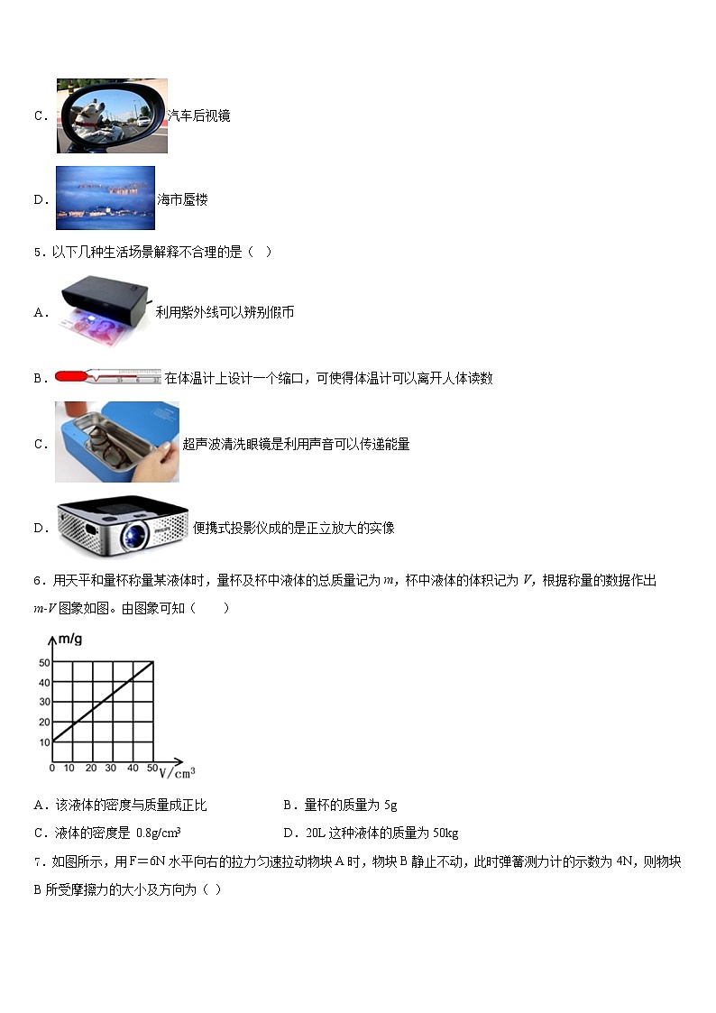 2023-2024学年安徽省合肥市蜀山区琥珀中学物理八年级第一学期期末学业水平测试模拟试题含答案02