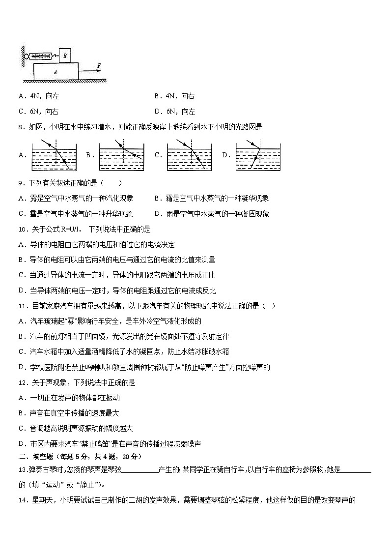 2023-2024学年安徽省合肥市蜀山区琥珀中学物理八年级第一学期期末学业水平测试模拟试题含答案03