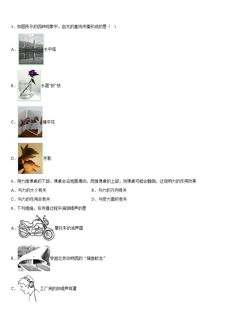 2023-2024学年安徽省合肥五十中学（新学校和南学校）八上物理期末学业水平测试试题含答案02