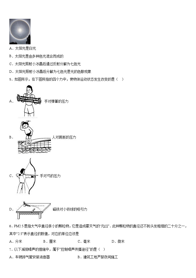 2023-2024学年安徽省黄山市区县物理八年级第一学期期末调研模拟试题含答案02
