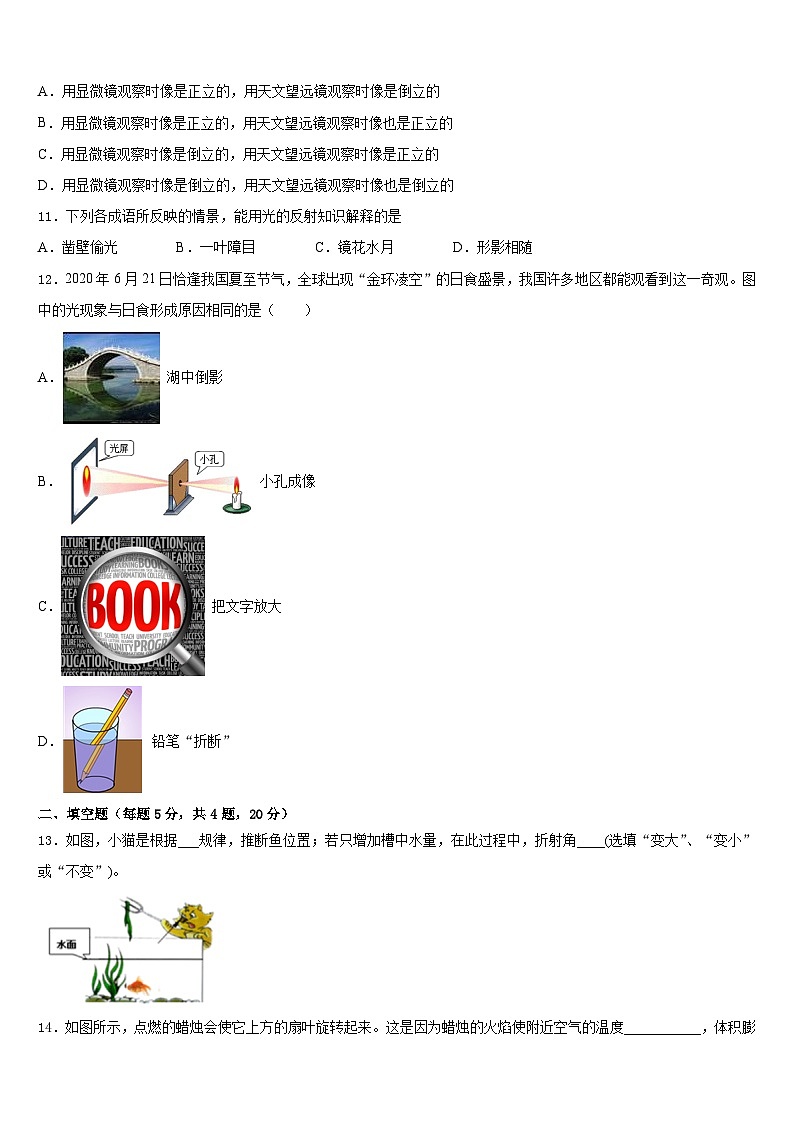 2023-2024学年安徽省马鞍市培正学校物理八上期末联考模拟试题含答案第3页