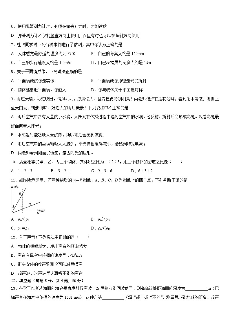 2023-2024学年安徽省宿州砀山县联考八年级物理第一学期期末考试试题含答案第2页