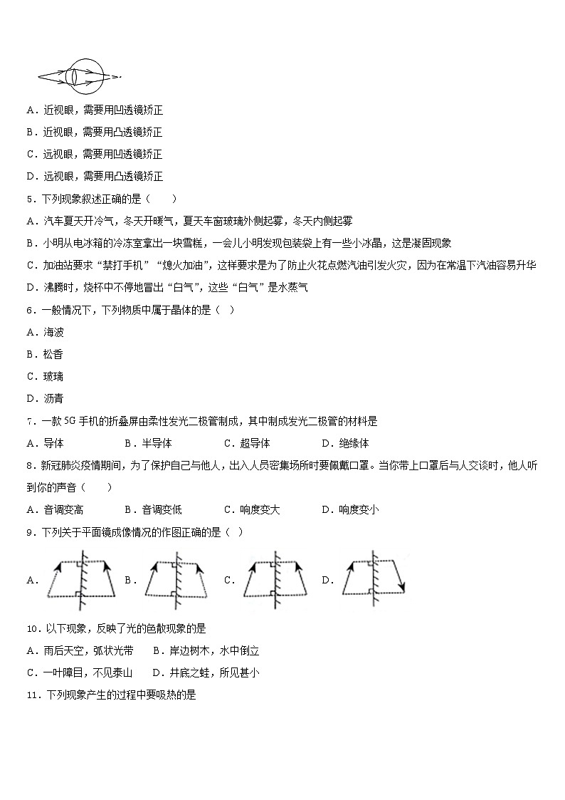 2023-2024学年山东省东昌府区梁水镇中学心中学物理八上期末经典模拟试题含答案第2页