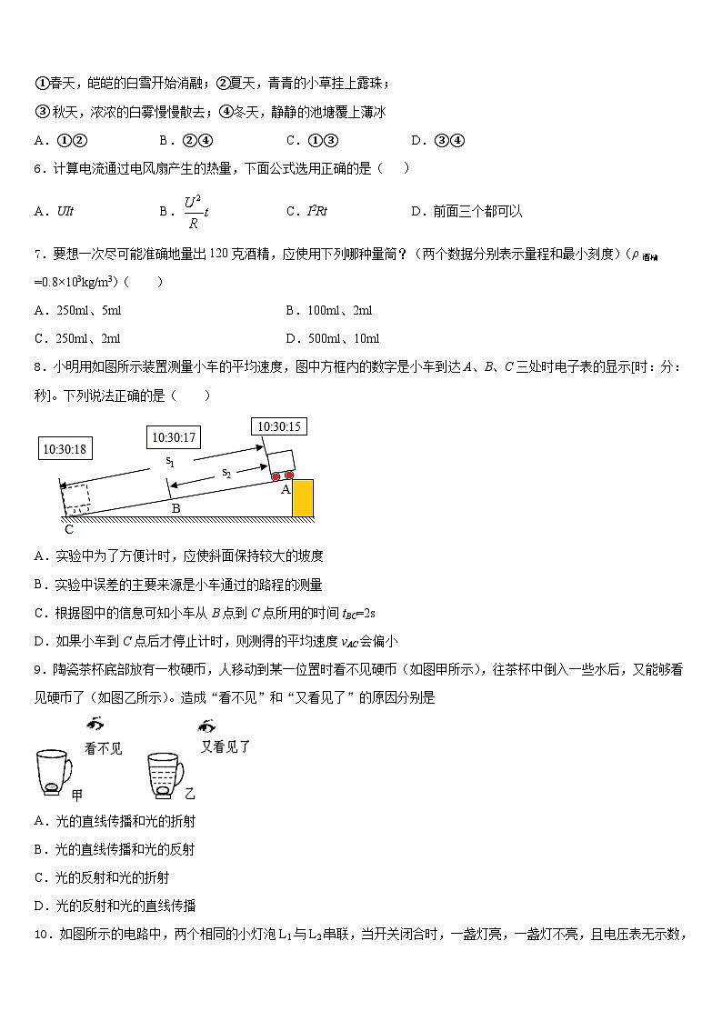2023-2024学年山东省临沂费县联考八上物理期末检测试题含答案第2页