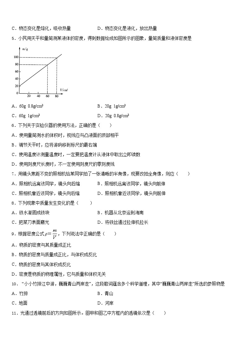 2023-2024学年宜昌市重点中学物理八上期末检测试题含答案第2页