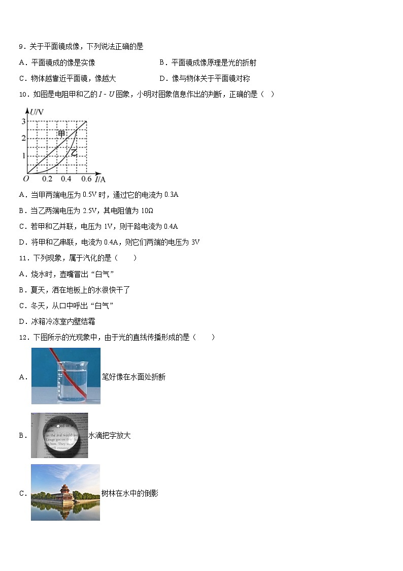 2023-2024学年山东省临沂郯城县联考物理八年级第一学期期末监测模拟试题含答案03