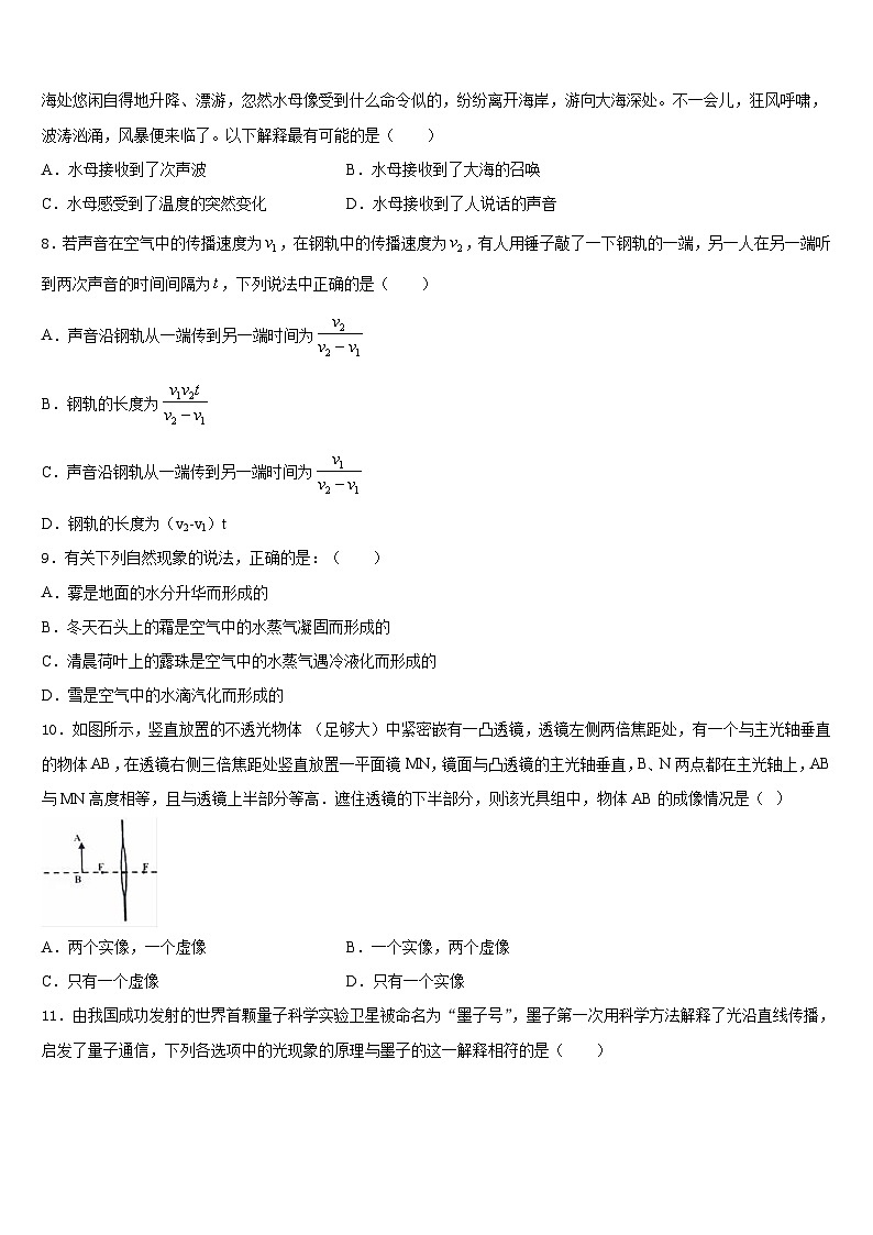 2023-2024学年山东省威海市文登区实验中学物理八年级第一学期期末质量跟踪监视模拟试题含答案第2页