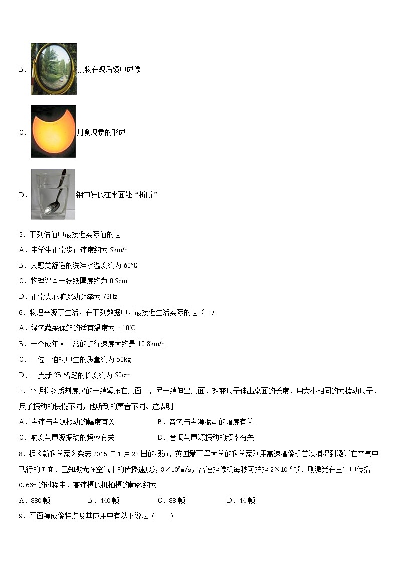 2023-2024学年山东省德州市陵城区江山实验学校物理八年级第一学期期末统考试题含答案02