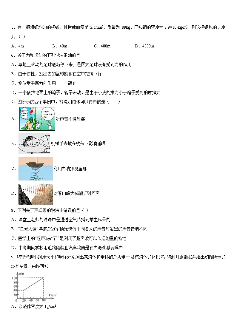 2023-2024学年山东省广饶经济开发区乐安中学物理八年级第一学期期末学业质量监测模拟试题含答案02