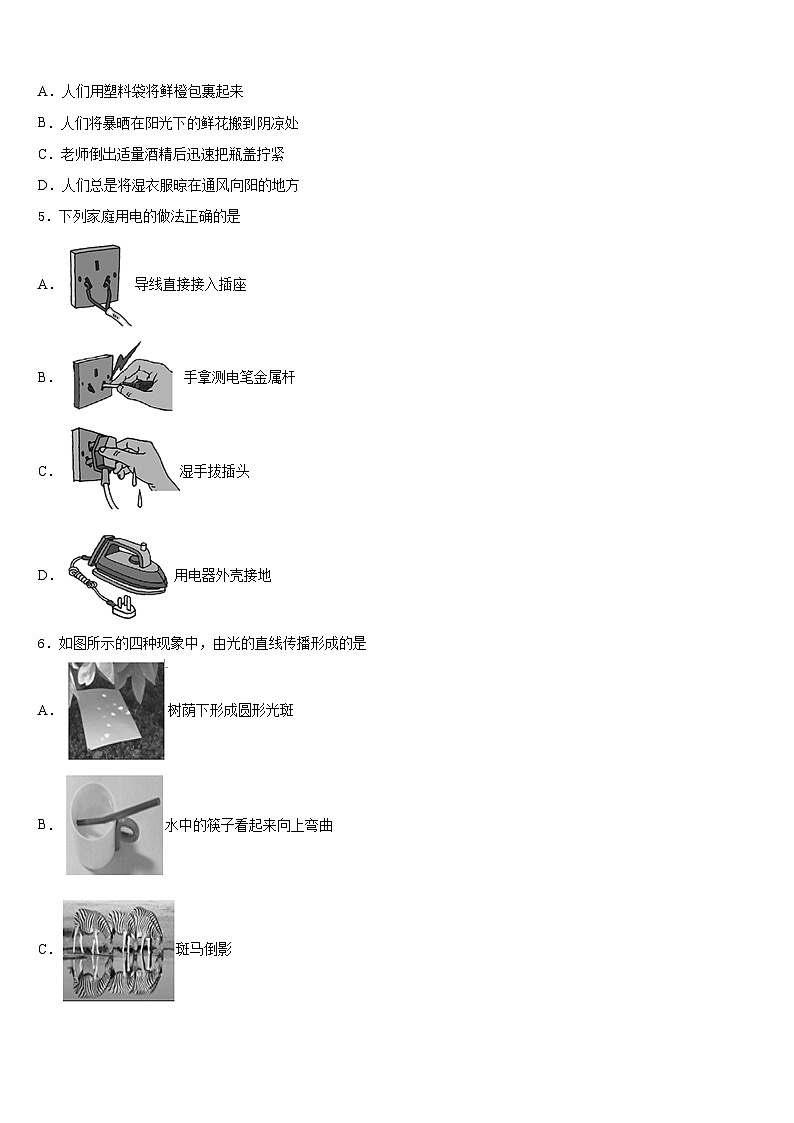 2023-2024学年山东省日照岚山区五校联考八年级物理第一学期期末调研试题含答案第2页
