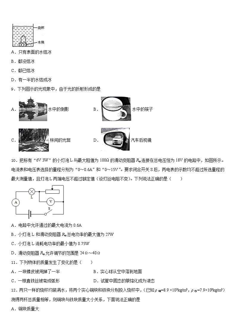 2023-2024学年山东省枣庄物理八上期末质量跟踪监视模拟试题含答案03