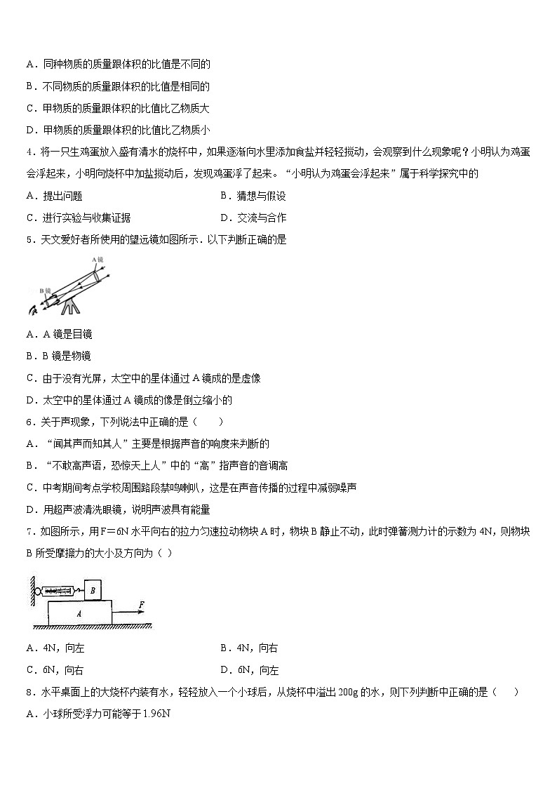 2023-2024学年山东省沾化县物理八上期末质量检测模拟试题含答案02