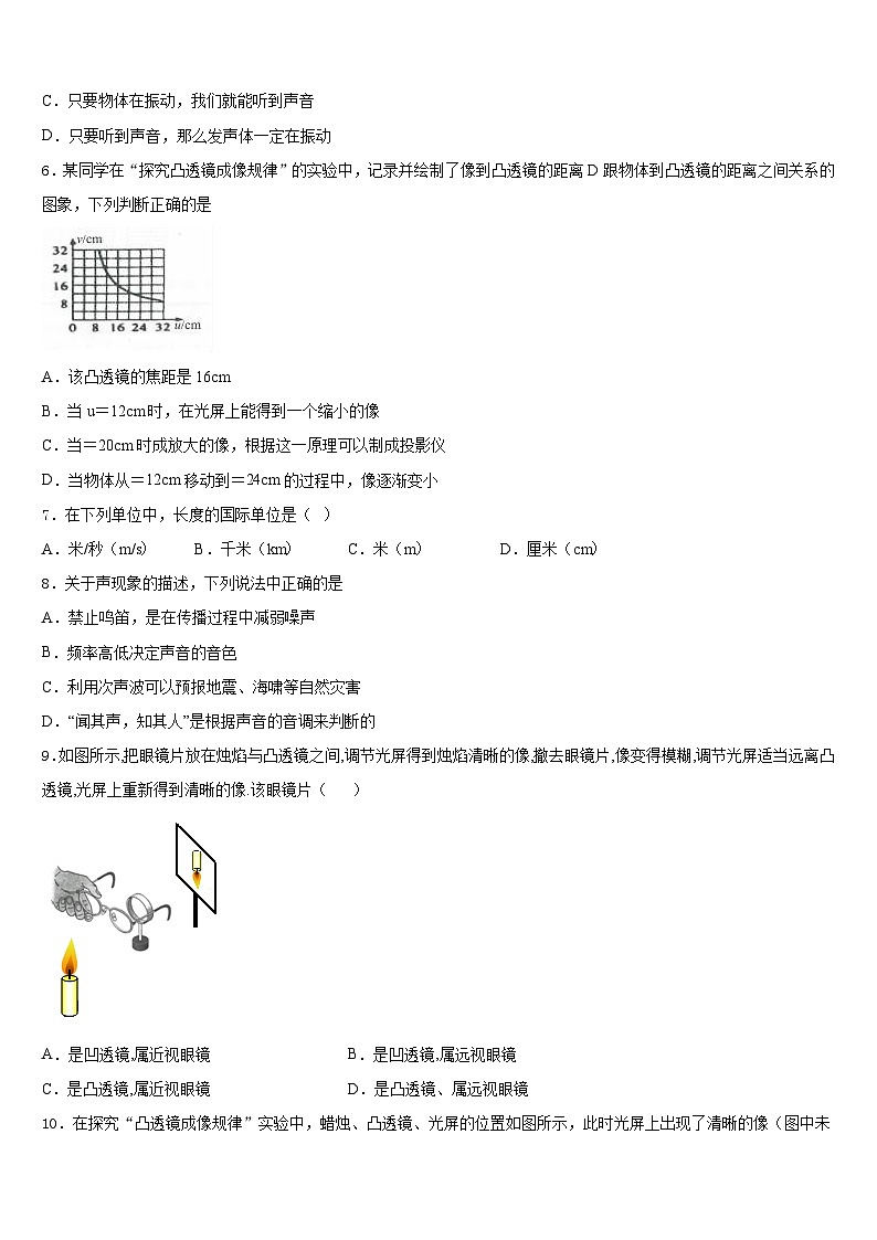 2023-2024学年山东省泰安市泰山区大津口中学物理八年级第一学期期末综合测试模拟试题含答案02