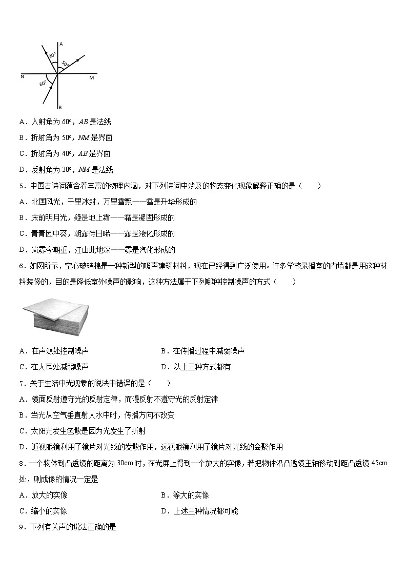 2023-2024学年山东省济南长清区六校联考物理八年级第一学期期末学业质量监测模拟试题含答案02