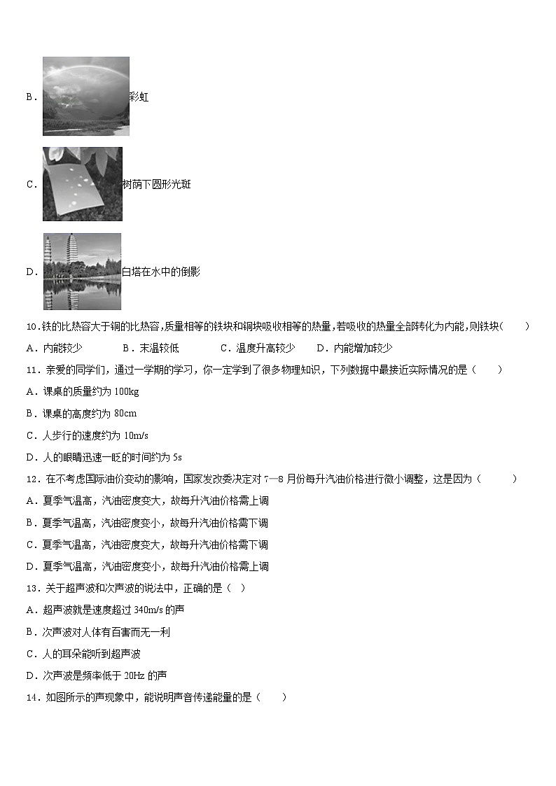 2023-2024学年山东省济宁金乡县联考八年级物理第一学期期末达标检测试题含答案第3页