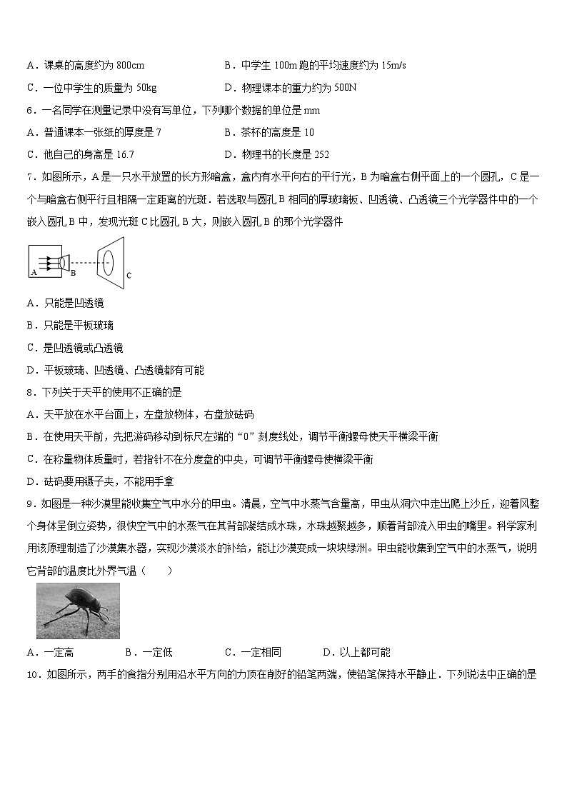2023-2024学年山东省潍坊奎文区五校联考物理八年级第一学期期末经典模拟试题含答案第2页