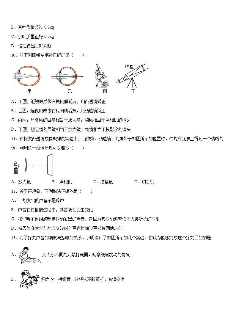 2023-2024学年山东省青岛市局属四校物理八上期末达标测试试题含答案第3页