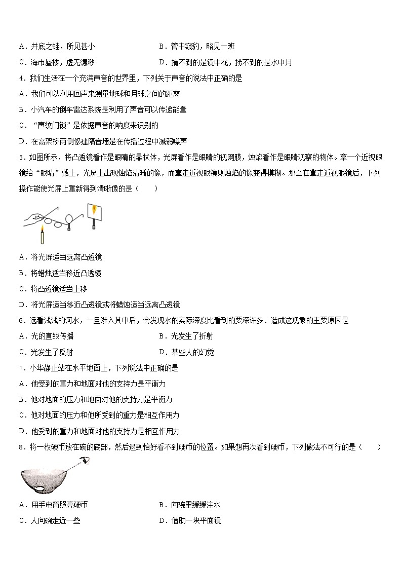 2023-2024学年山东省济南平阴县联考八年级物理第一学期期末学业水平测试模拟试题含答案02