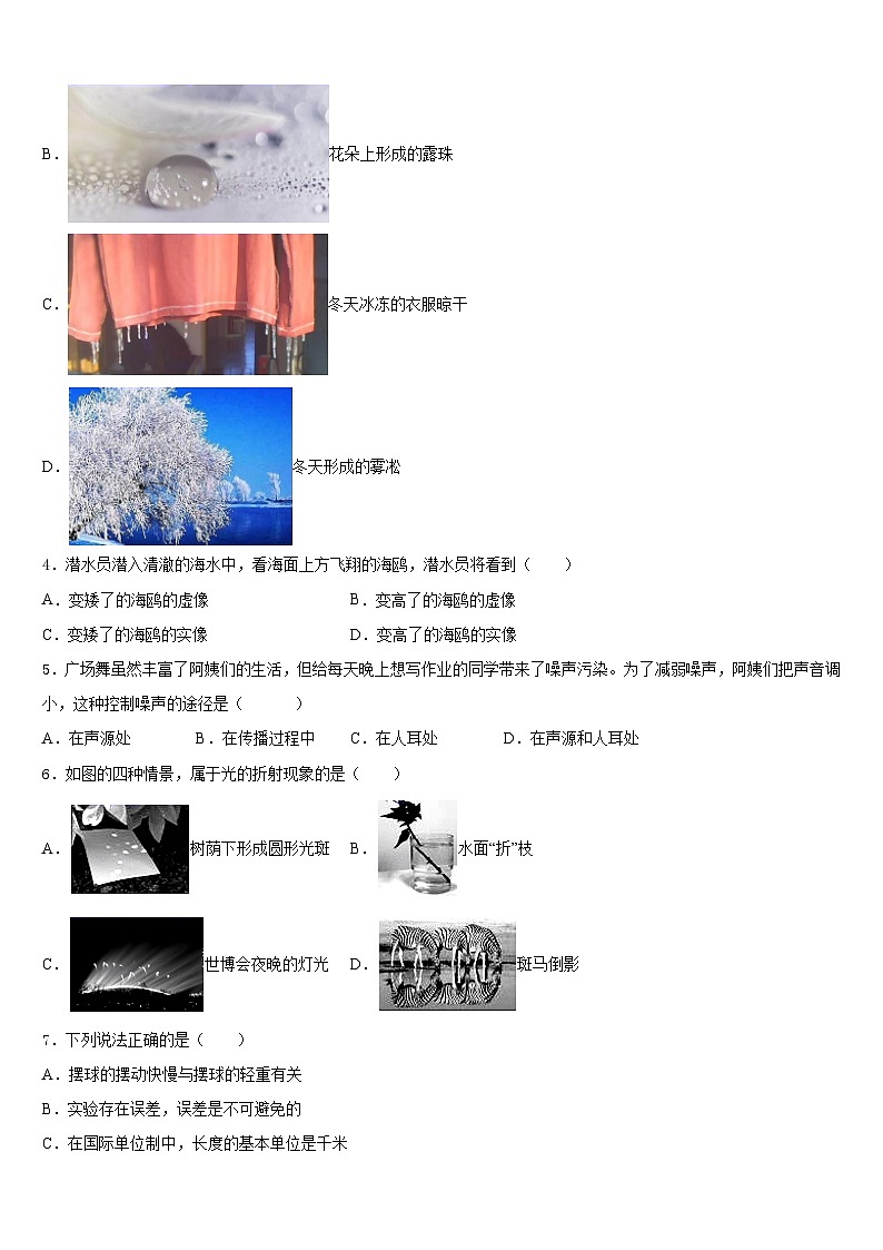 2023-2024学年山西省大同市平城区八上物理期末统考模拟试题含答案02