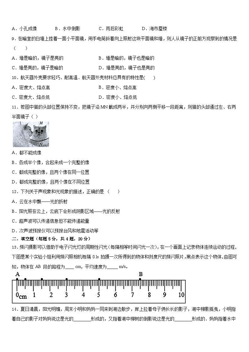 2023-2024学年山西省朔州市右玉二中学、三中学联考物理八年级第一学期期末监测模拟试题含答案第3页