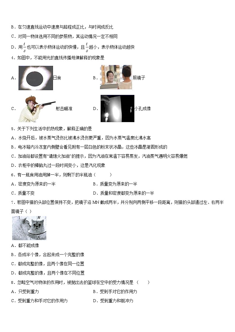 2023-2024学年广东深深圳市百合外国语学校物理八年级第一学期期末综合测试模拟试题含答案第2页