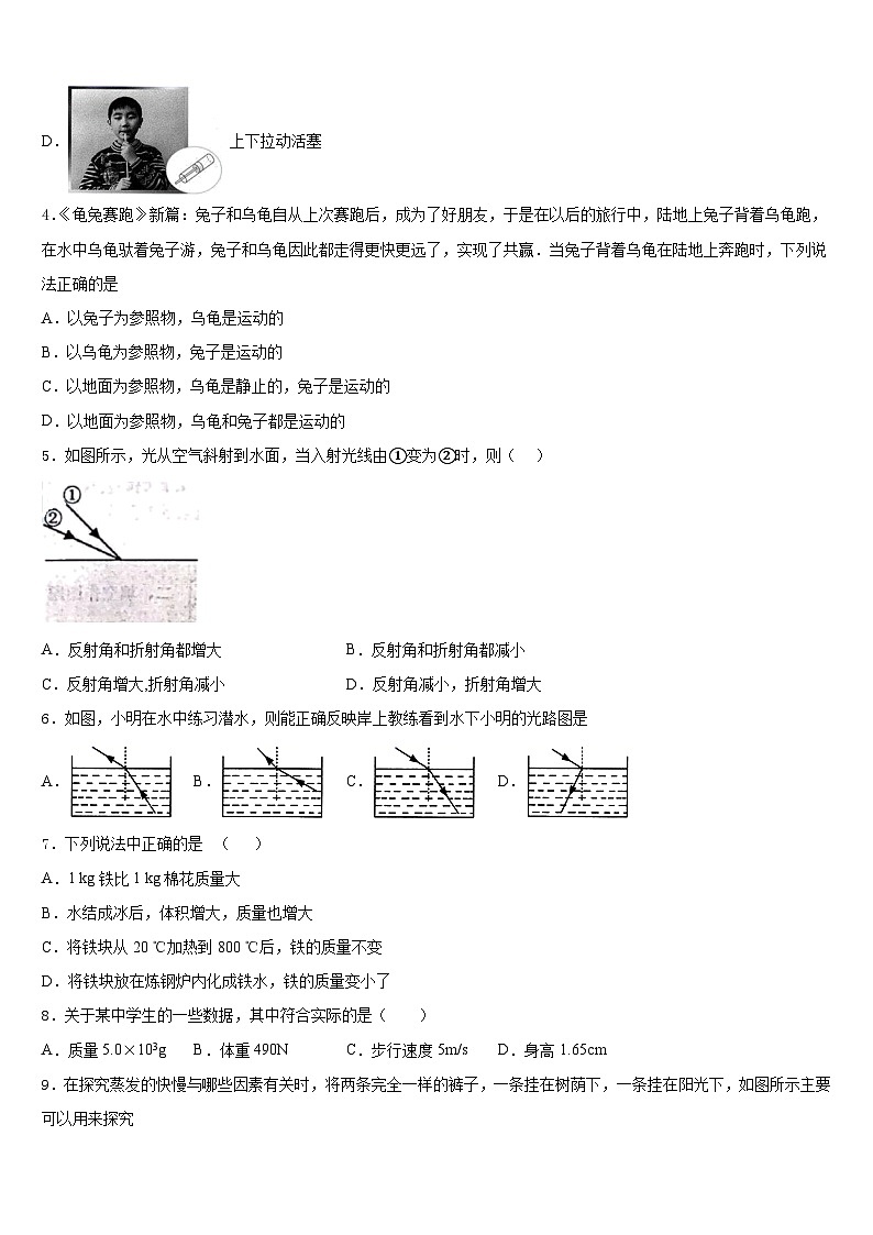 2023-2024学年广东省东莞市虎门汇英学校物理八上期末综合测试模拟试题含答案02