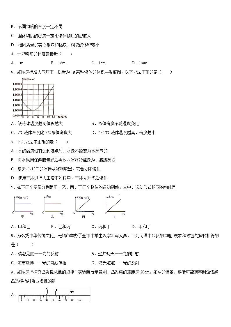 2023-2024学年广东省东莞市粤华学校物理八上期末检测试题含答案02