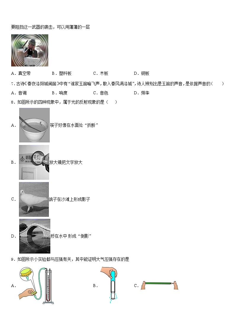 2023-2024学年广东省中学山市板芙镇八年级物理第一学期期末复习检测试题含答案第2页