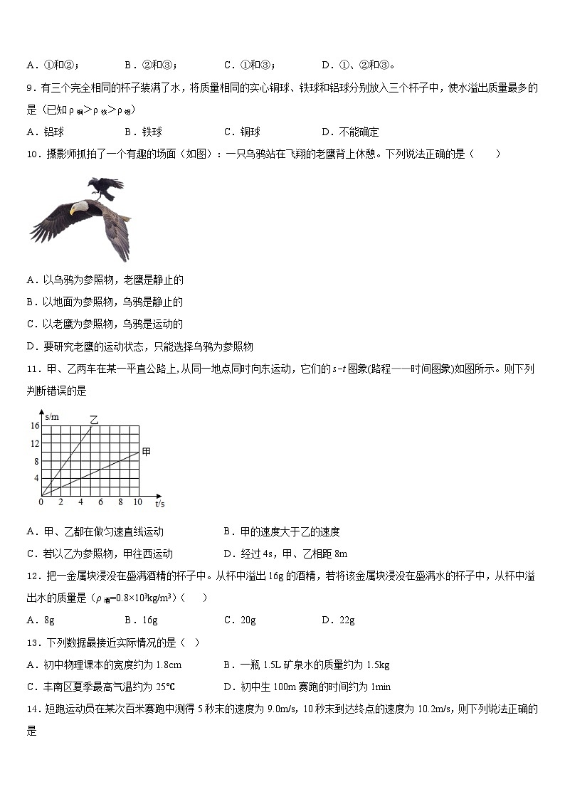 2023-2024学年广东湛江二中学港城中学物理八年级第一学期期末联考试题含答案第3页