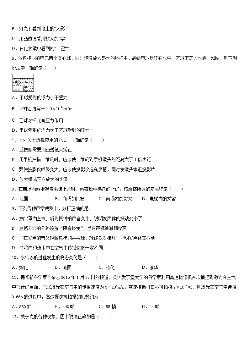 2023-2024学年广东省广州市广雅中学物理八上期末考试试题含答案02