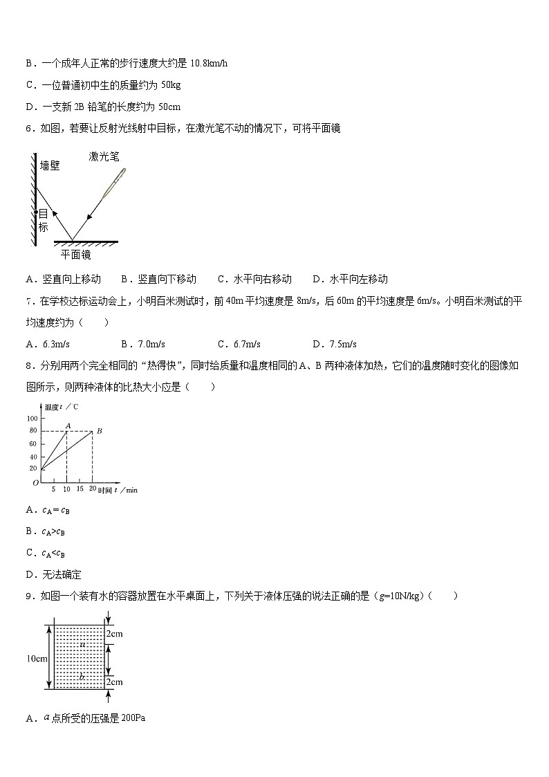 2023-2024学年广东省广州市育才实验学校物理八年级第一学期期末质量检测试题含答案02
