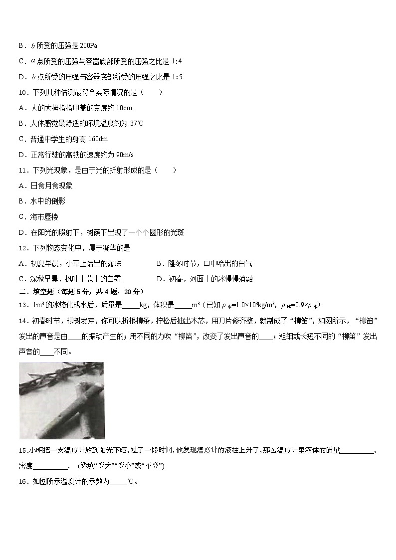 2023-2024学年广东省广州市育才实验学校物理八年级第一学期期末质量检测试题含答案03