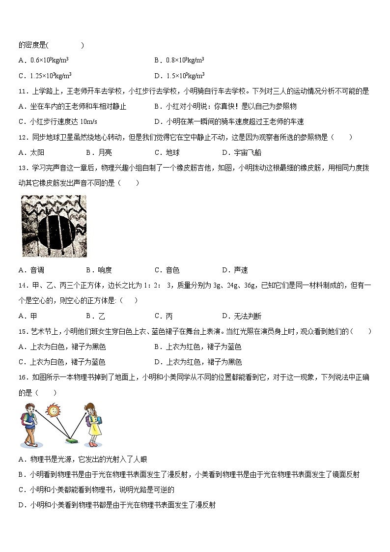 2023-2024学年广东省横沥中学物理八上期末达标检测试题含答案03