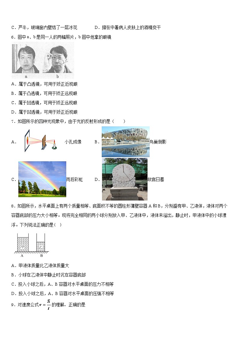 2023-2024学年广东省惠州市惠阳高级中学物理八年级第一学期期末联考模拟试题含答案第2页