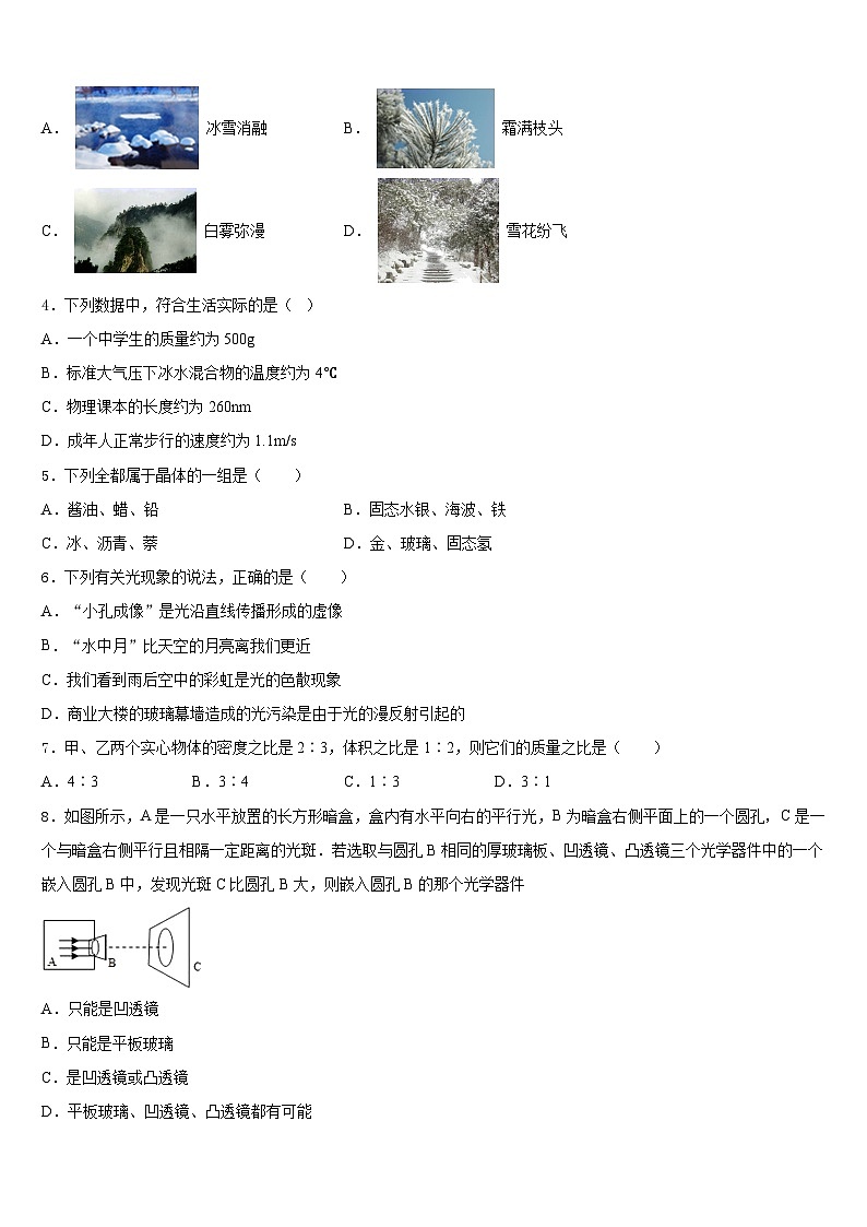 2023-2024学年广东省茂名市行知中学物理八年级第一学期期末监测试题含答案02