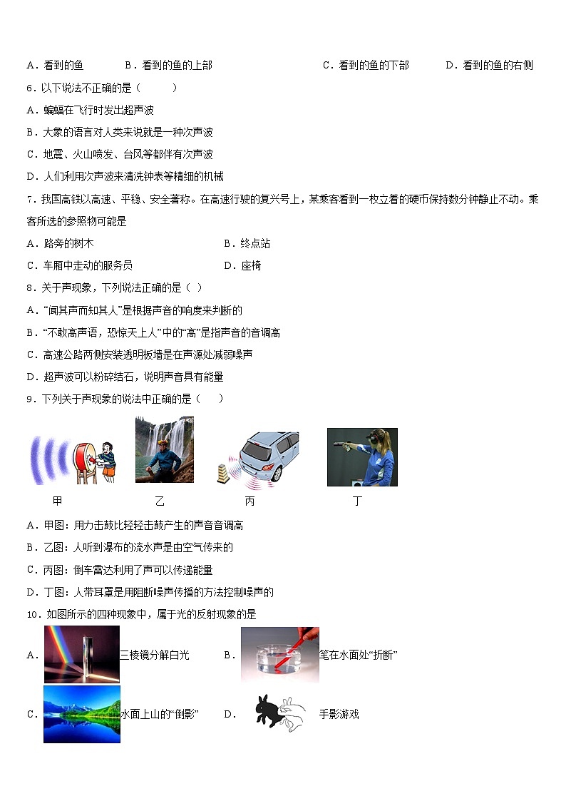 2023-2024学年广东省深圳市宝山区物理八上期末综合测试试题含答案02