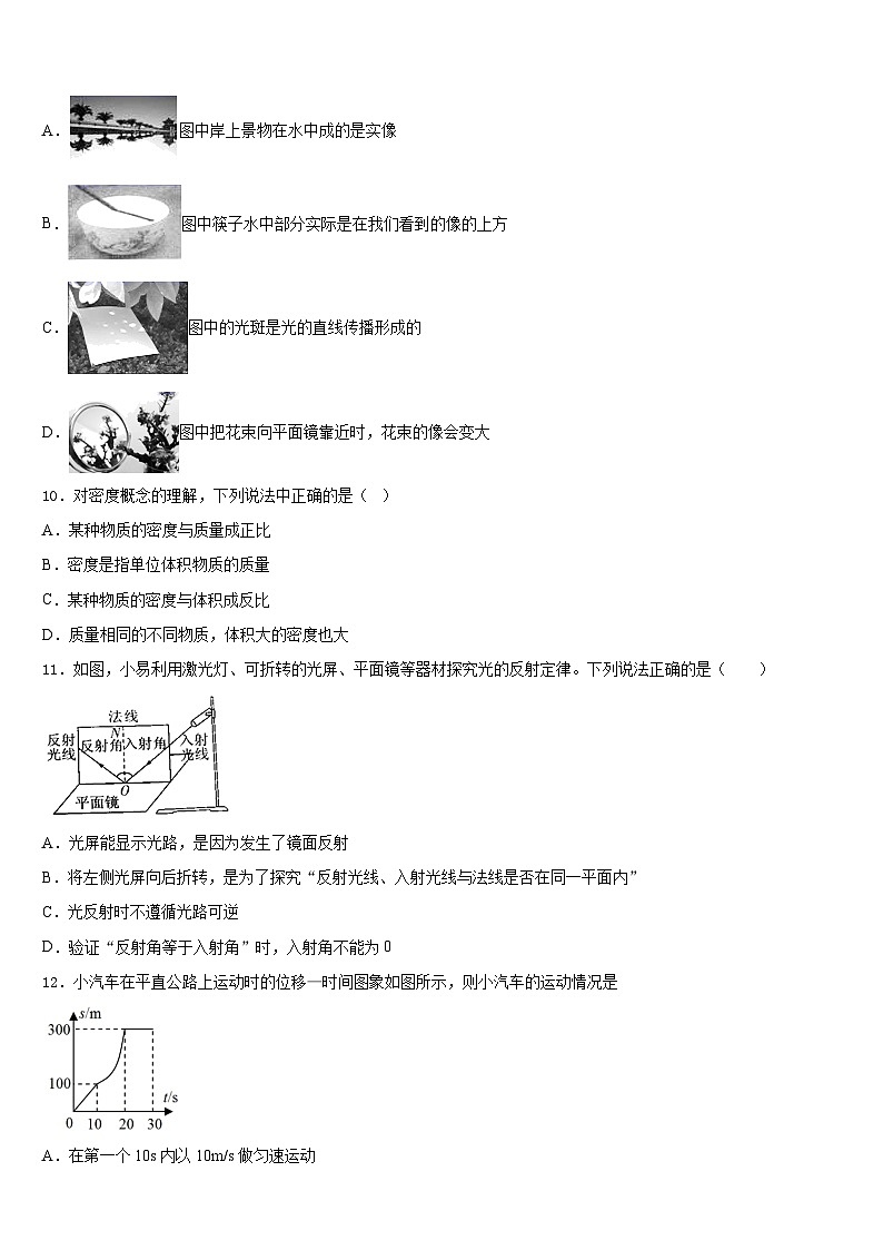 2023-2024学年广东省深圳市平冈中学八上物理期末考试模拟试题含答案第3页