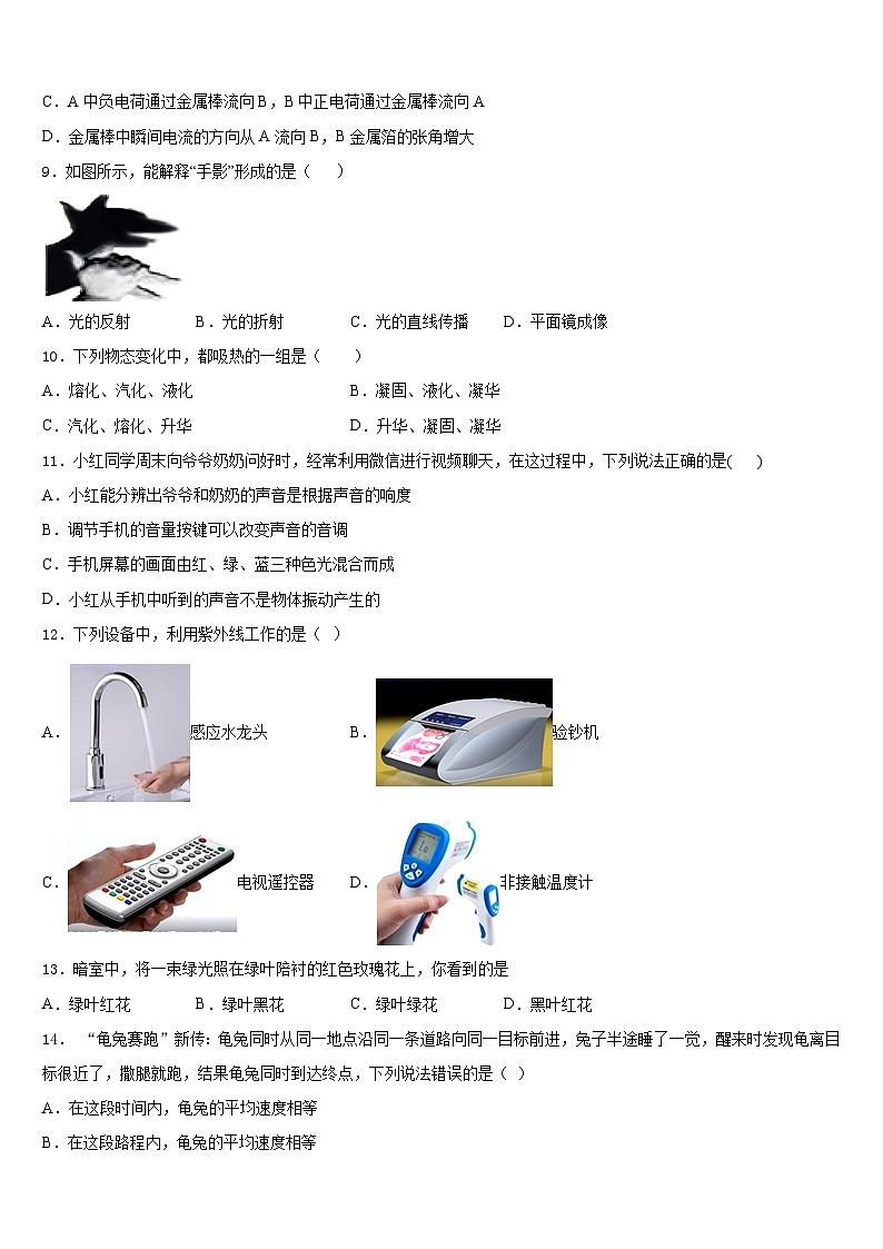 2023-2024学年广东省湛江二中学八上物理期末考试试题含答案第3页
